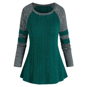 

Raglan Sleeve Cable Knit Colorblock Striped Sweater, Multi a