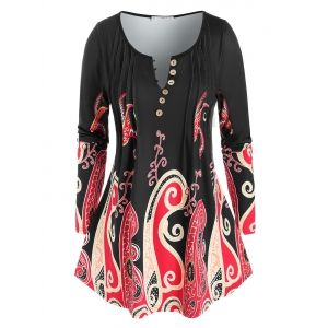 

Plus Size Pintuck Octopus Print Long Sleeve Tunic Tee, Multi
