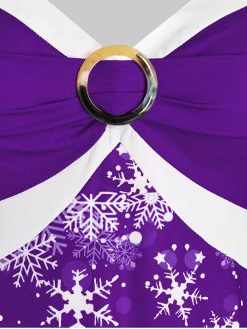 Plus Size Christmas Bicolor Elk Snowflake Print Dress
