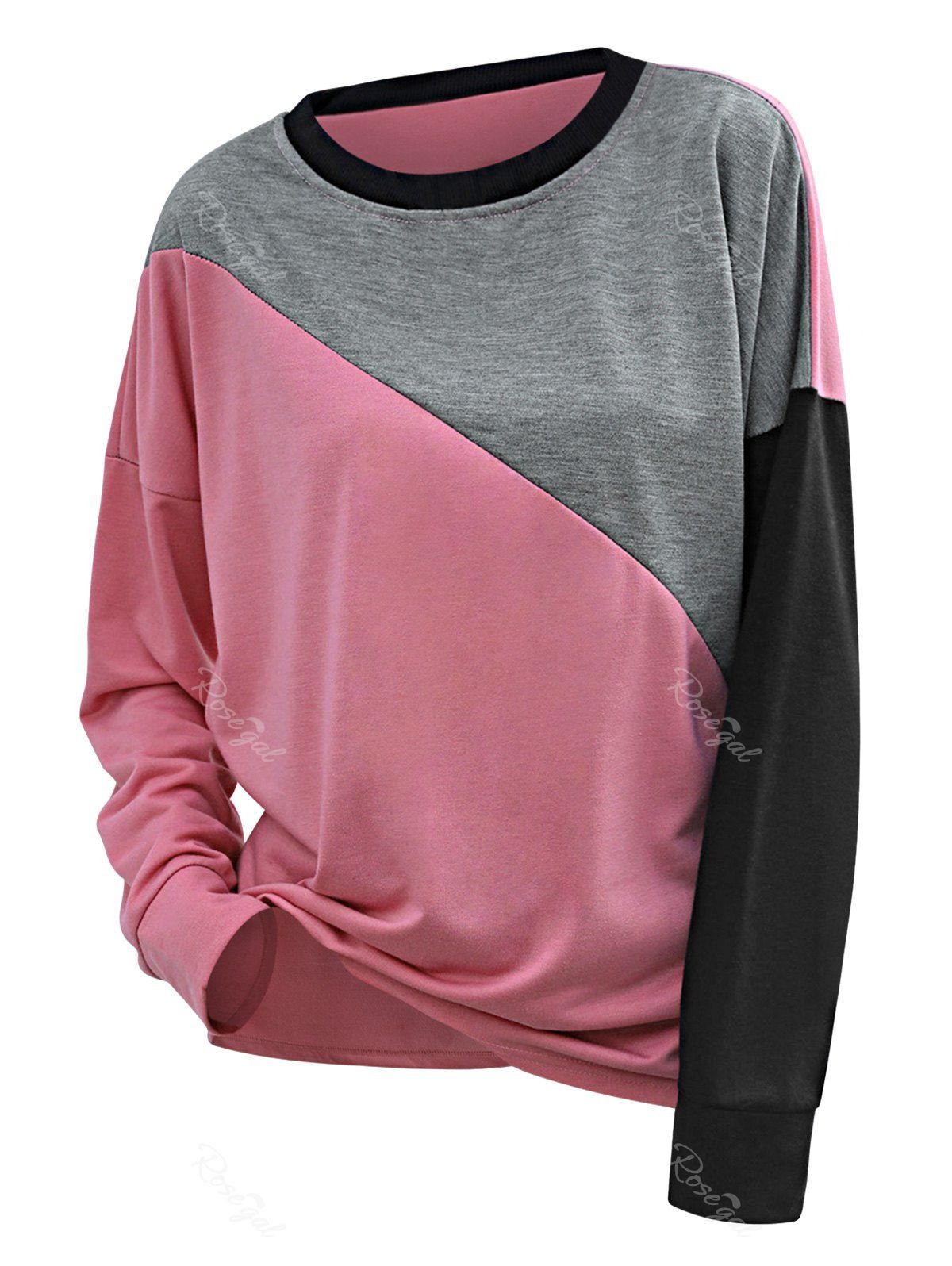 

Contrast Colorblock Long Sleeve Tee, Light pink