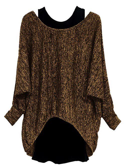 

Plus Size Batwing Sleeve Space Dye Tee and Tank Top Set, Light yellow