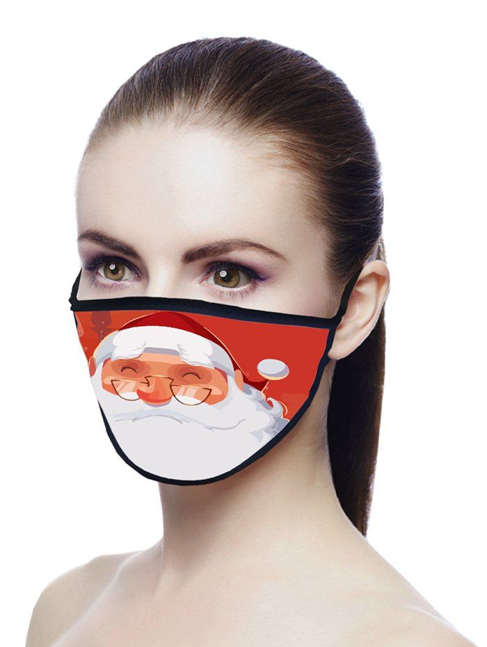 

Christmas Cartoon Santa Print Air Layer Fabric Face Mask, Bean red