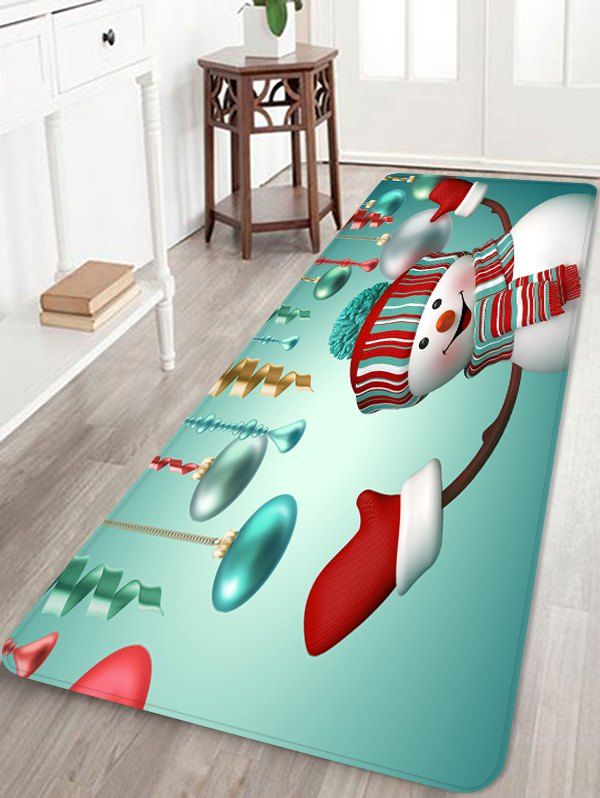 

Christmas Snowman Printed Print Floor Mat, Cyan opaque
