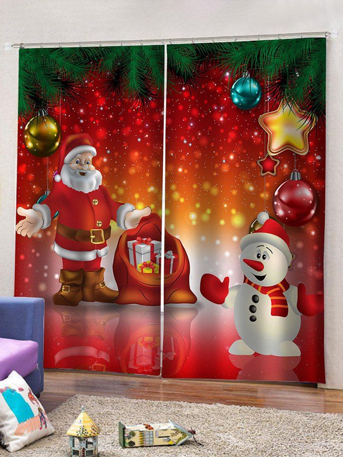 Rideaux de Fenêtre Père Noël et Bonhomme de Neige Imprimés 2 Pièces Multi L33,5 x L79 pouces x 2pcs