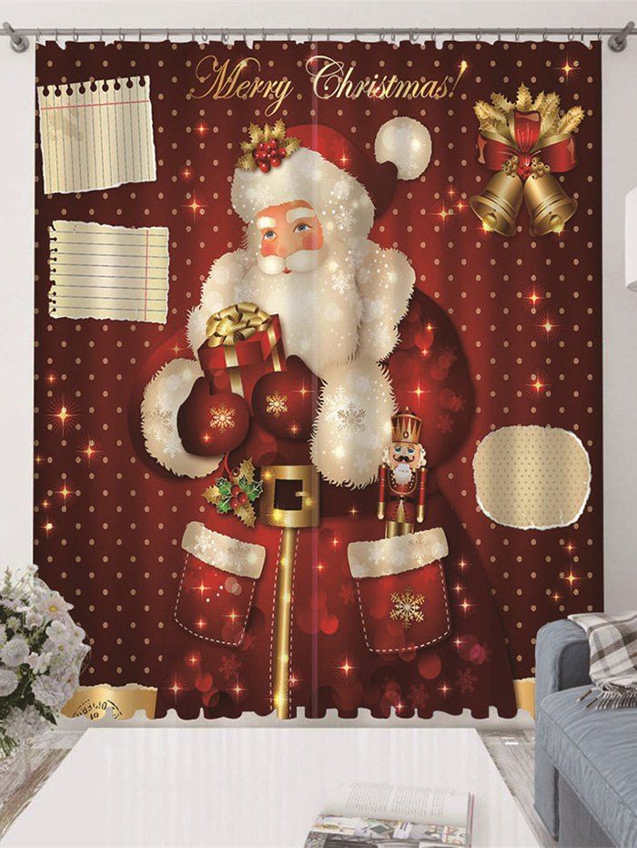 Latest 2 Panels Christmas Santa Print Window Curtains  