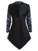 Hooded Rose Print Lace-up Front Lace Panel Asymmetrical Top -  