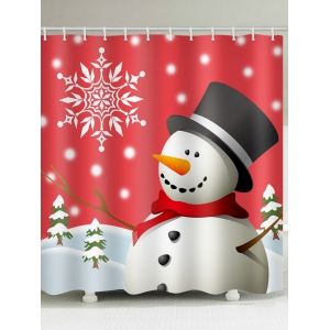 

Christmas Hat Snowman Print Waterproof Shower Curtain, Valentine red