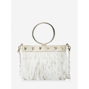 

Feather Fringe Star O Ring Chain Crossbody, White