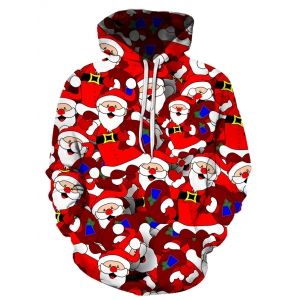 

Christmas Santa Claus Drawstring Front Pocket Hoodie, Multi