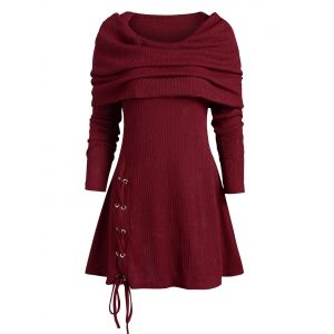 

Lace Up Multiway Foldover Long Knitwear, Deep red