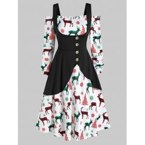 

Off The Shoulder Christmas Elk Print Dress and Top Set, Black