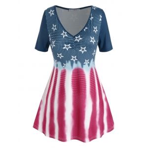 

Plus Size Star Gingham Pattern V Neck Tunic Tee, Multi