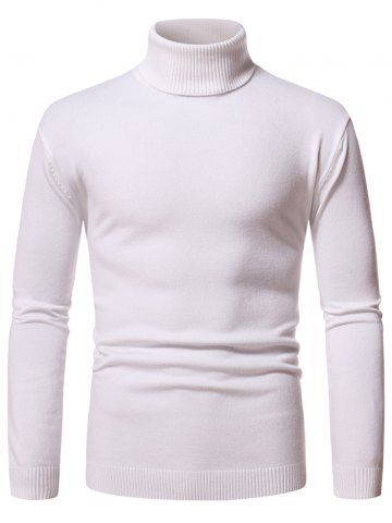 Turtleneck Pullover Plain Sweater - WHITE - XXL