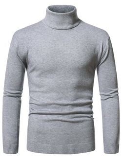 Turtleneck Pullover Plain Sweater - LIGHT GRAY - XXL