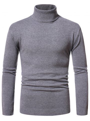 Turtleneck Pullover Plain Sweater - DARK GRAY - XXL