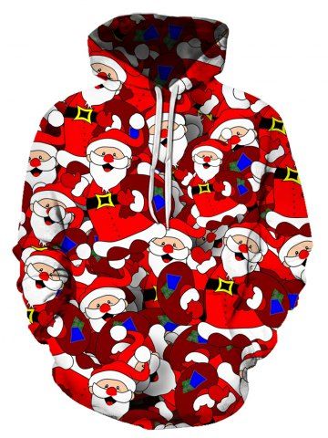 Christmas Santa Claus Drawstring Front Pocket Hoodie - MULTI - S
