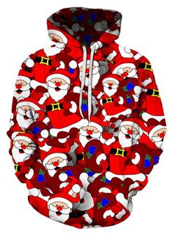 Christmas Santa Claus Drawstring Front Pocket Hoodie - MULTI - M
