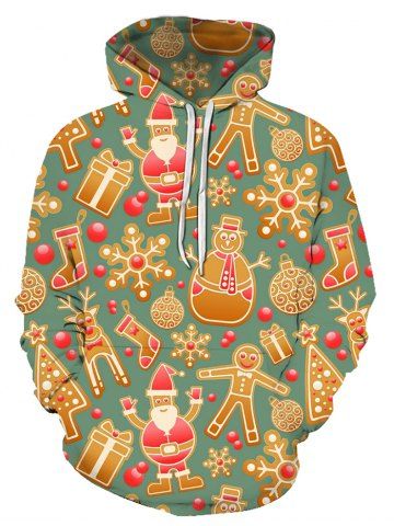 Christmas Elk Snowflake Snowman Gift Print Hoodie - MULTI - S