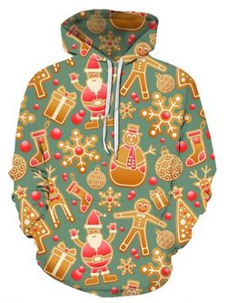 Christmas Elk Snowflake Snowman Gift Print Hoodie - MULTI - M