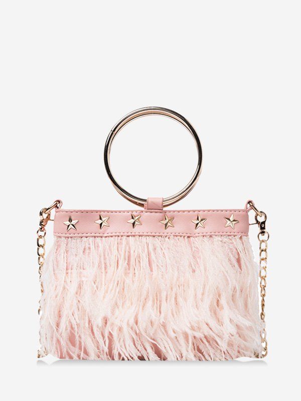 

Feather Fringe Star O Ring Chain Crossbody, Pink