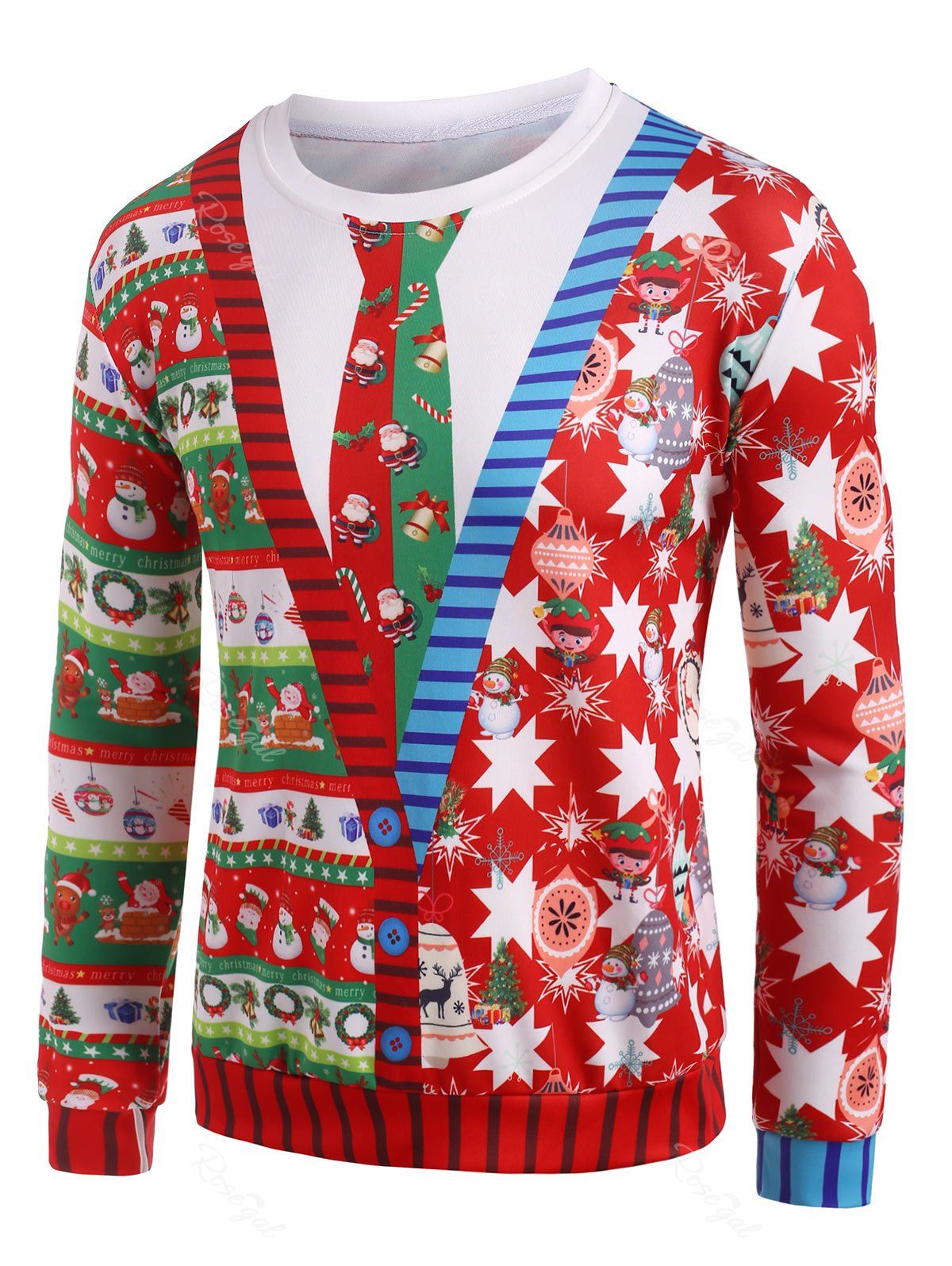 Mstyle Mens Snowman Christmas Long Sleeve Fake Two Pieces Crew Neck Floral Printed Blouse Shirt Tops 