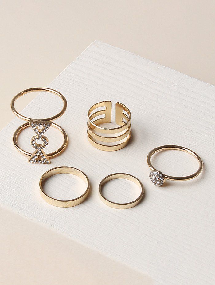 

5Pcs Hollow Candy Shape Rhinestone Ring Set, Golden