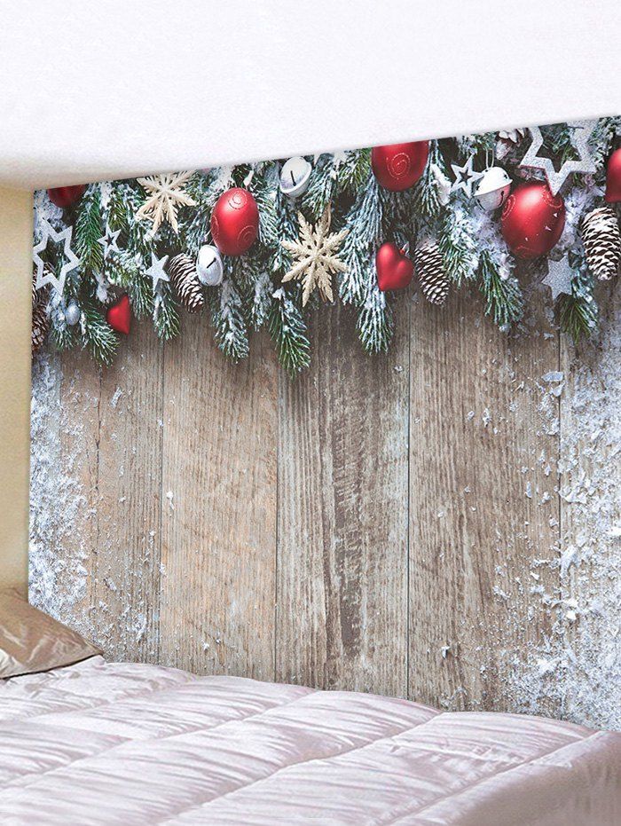 

Christmas Tree Balls Wood Board Print Tapestry Wall Hanging Art Decoration, Multi