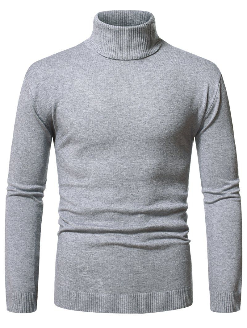 

Turtleneck Pullover Plain Sweater, Light gray