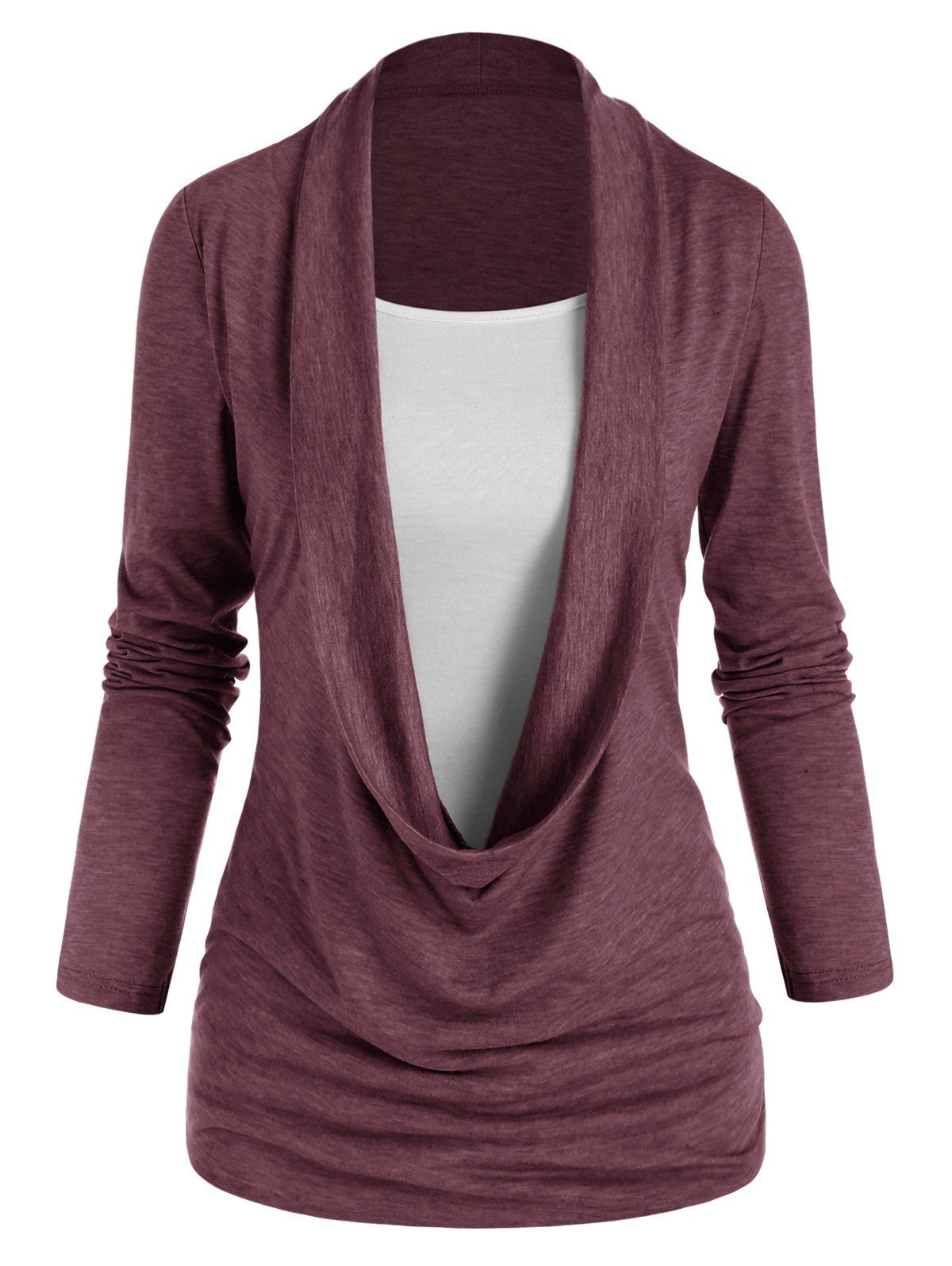 

Long Sleeve Heathered Faux Twinset Casual T-shirt, Firebrick