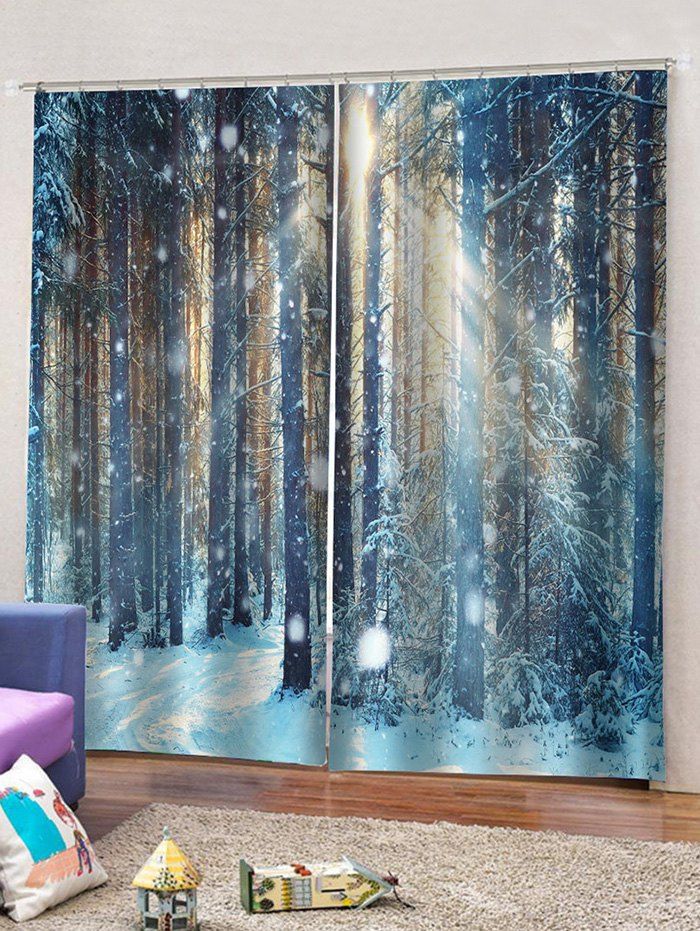 

2 Panels Snow Forest Print Window Curtains, Multi