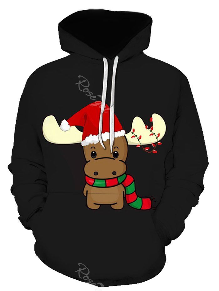 

Christmas Elk Print Front Pocket Hoodie, Multi