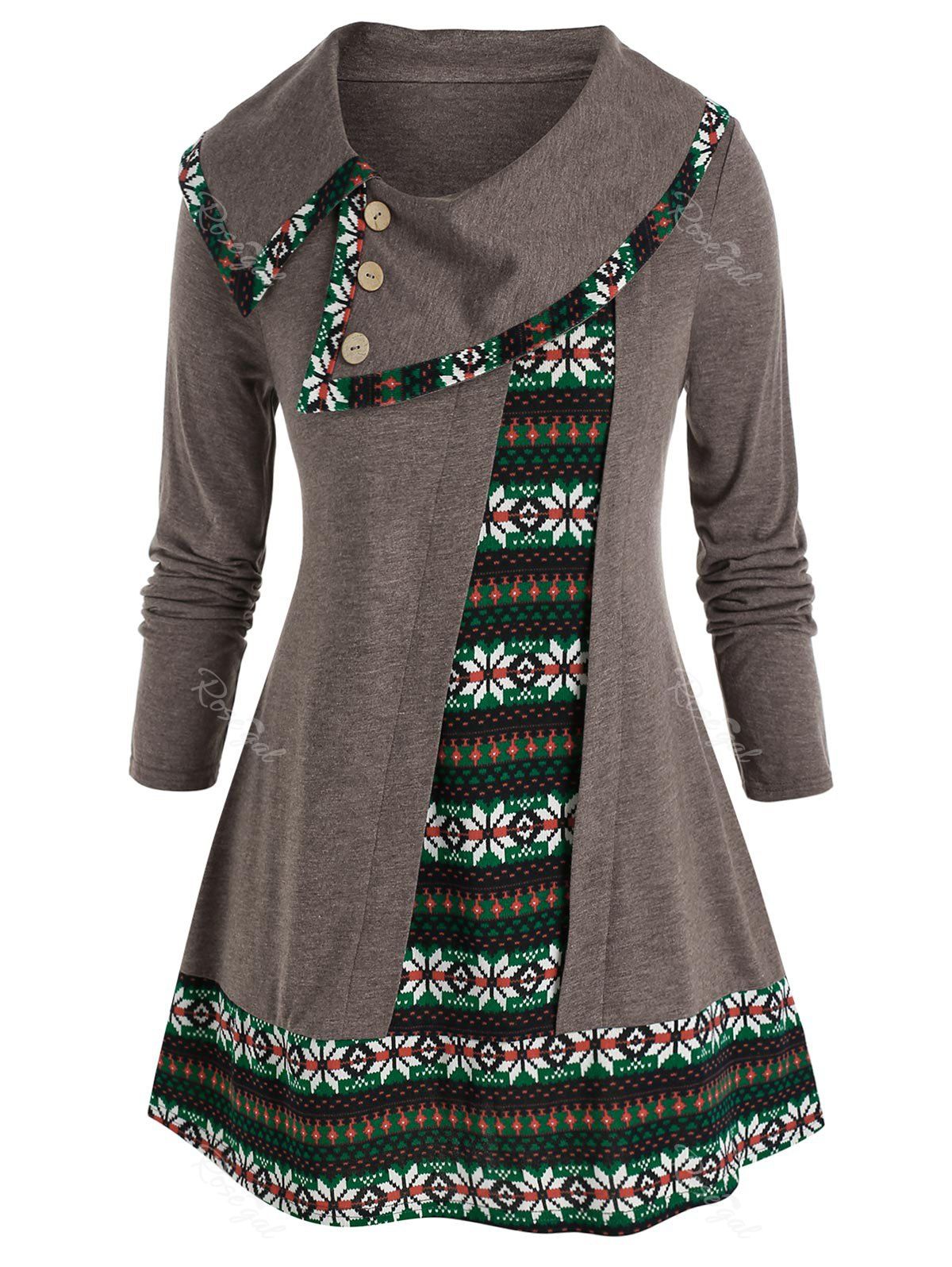 Online Plus Size Snowflake Graphic Foldover A Line Tunic Tee  