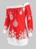 Sweat-shirt à Imprimé Boule de Noël à Épaule Nue Grande Taille - Rouge 4X