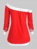 Sweat-shirt à Imprimé Boule de Noël à Épaule Nue Grande Taille - Rouge 5X