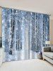 2 Panels Snowy Forest Pattern Window Curtains -  