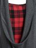 Plus Size Plaid Draped Ruched Long Sleeve Tee -  