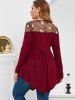 Plus Size Floral Embroidered Tulle See Thru Tunic Knit T-shirt -  