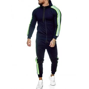 

Side Striped Hoodie and Sports Pants Two Piece Set, Cadetblue