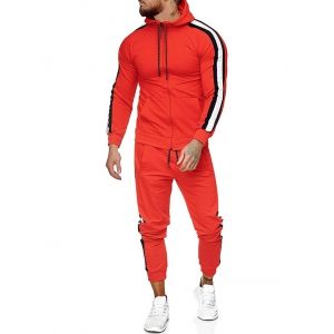 

Side Striped Hoodie and Sports Pants Two Piece Set, Rosso red