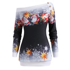 

Christmas Santa Claus Snowflake Bells Candy Cane Plus Size Sweatshirt, Black