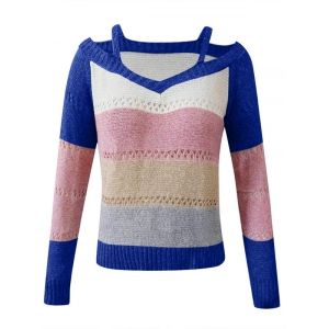 

Plus Size Colorblock Cutout Sweater, Blue