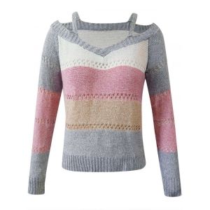 

Plus Size Colorblock Cutout Sweater, Light gray