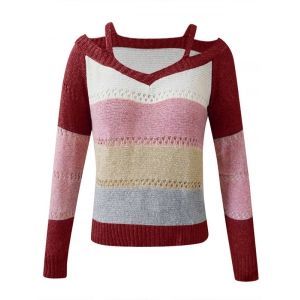 

Plus Size Colorblock Cutout Sweater, Deep red