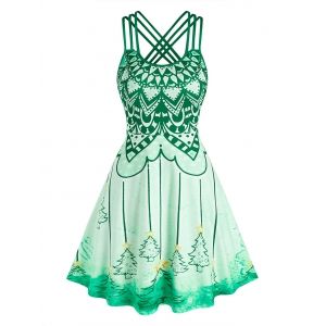 

Christmas Tree Print Strappy Flare Dress, Green