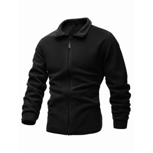 

Turndown Collar Zip Up Polar Fleece Jacket, Black