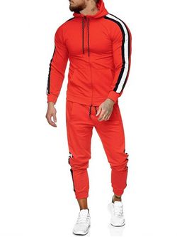 Lado con capucha a rayas y pantalones deportivos Conjunto de dos piezas - ROSSO RED - M