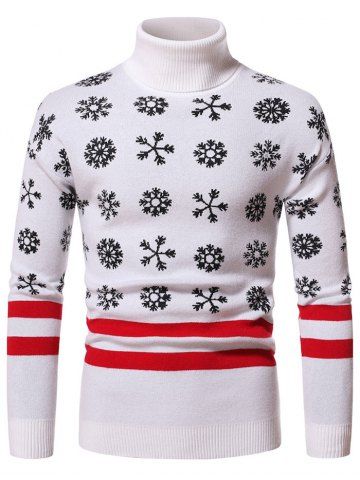 Christmas Snowflake Pattern Turtleneck Sweater - WHITE - XXL