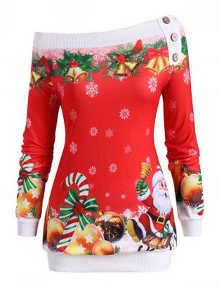 Christmas Santa Claus Snowflake Bells Candy Cane Plus Size Sweatshirt