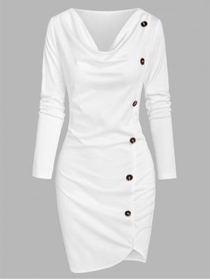 Asymmetrical Mock Button Sheath Dress
