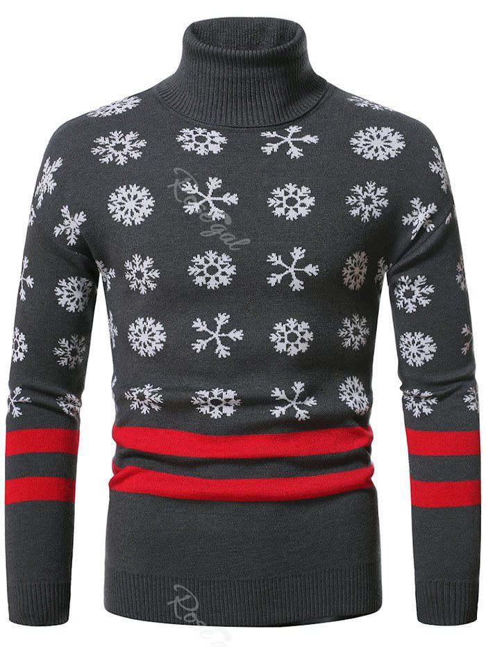 

Christmas Snowflake Pattern Turtleneck Sweater, Dark gray